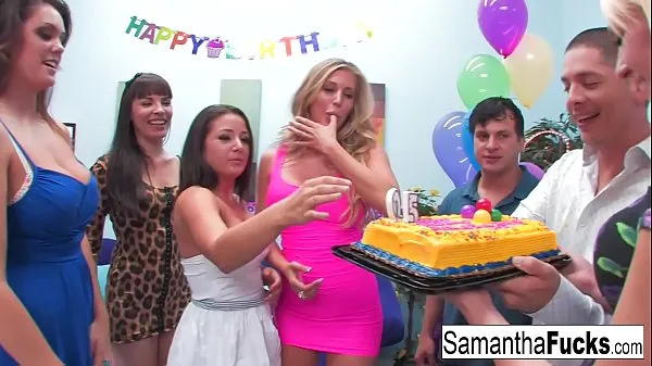 Gorące Samantha celebrates her birthday with a wild crazy orgy ciepłe filmy