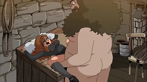 Un gros homme détruit la chatte d'une jeune fille (Hagrid et Hermione