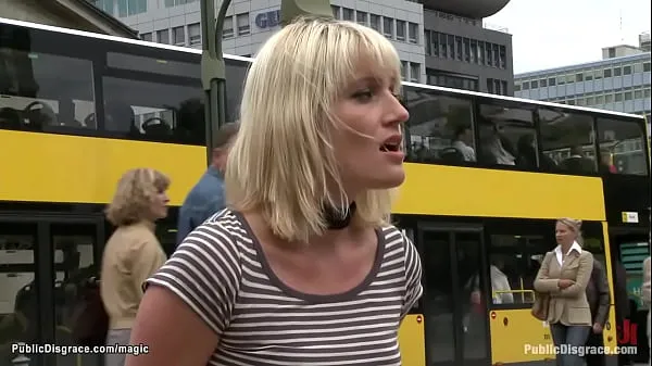 Hot German blonde babe Uma Masome electro shocked with remote controled device in public then group anal fucked by huge cocks in the middle of the night outdoor warm Videos