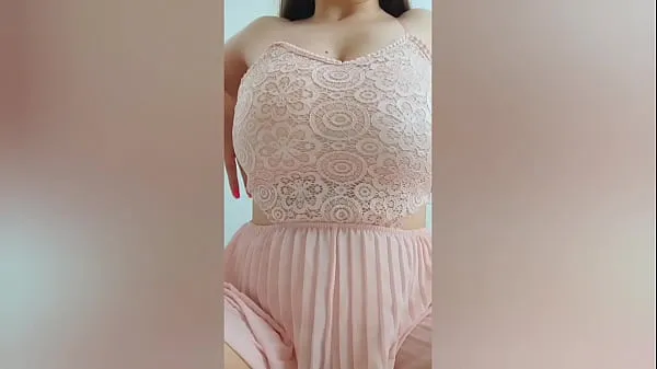 Hot Young cutie in pink dress playing with her big tits in front of the camera - DepravedMinx warm Videos